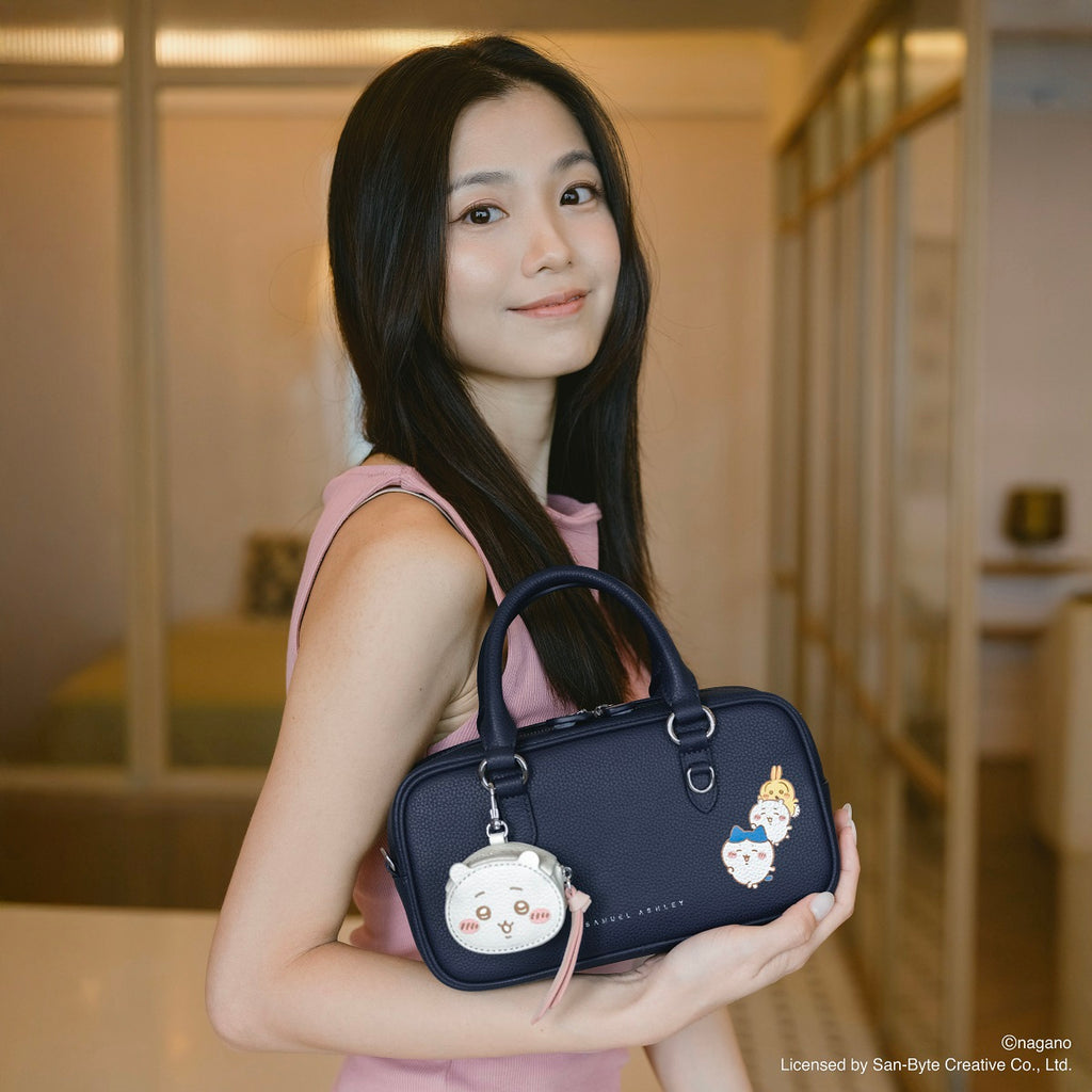 CHIIKAWA Leather Barrel Bag in navy - Samuel Ashley