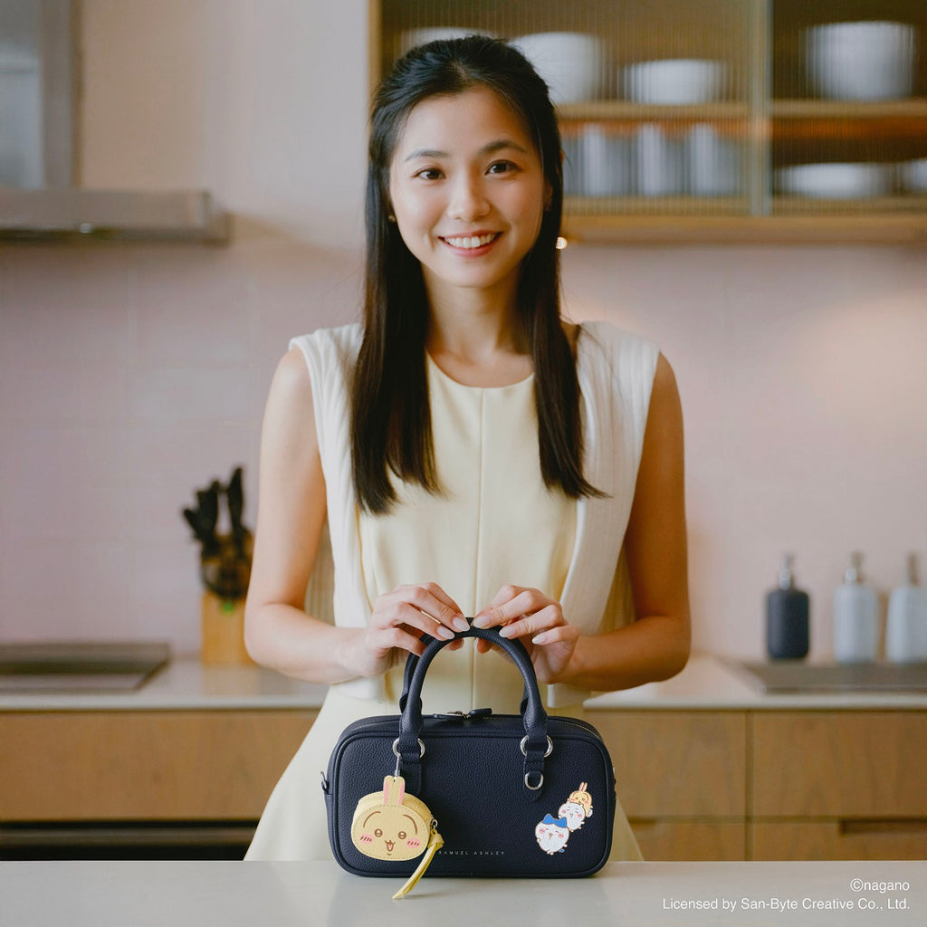 CHIIKAWA Leather Barrel Bag in navy - Samuel Ashley