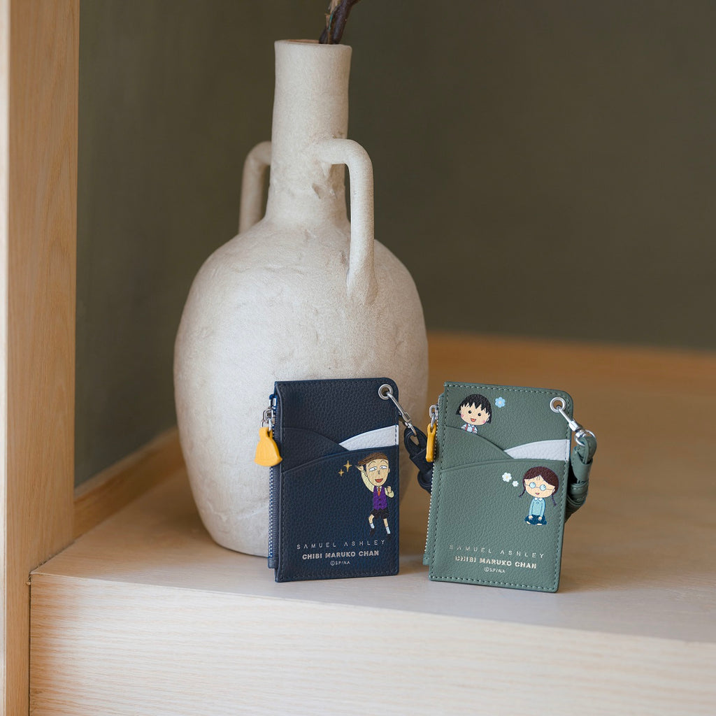 Samuel Ashley x Chibi Maruko Chan Leather ID Badge Holder  -Navy and Pixie