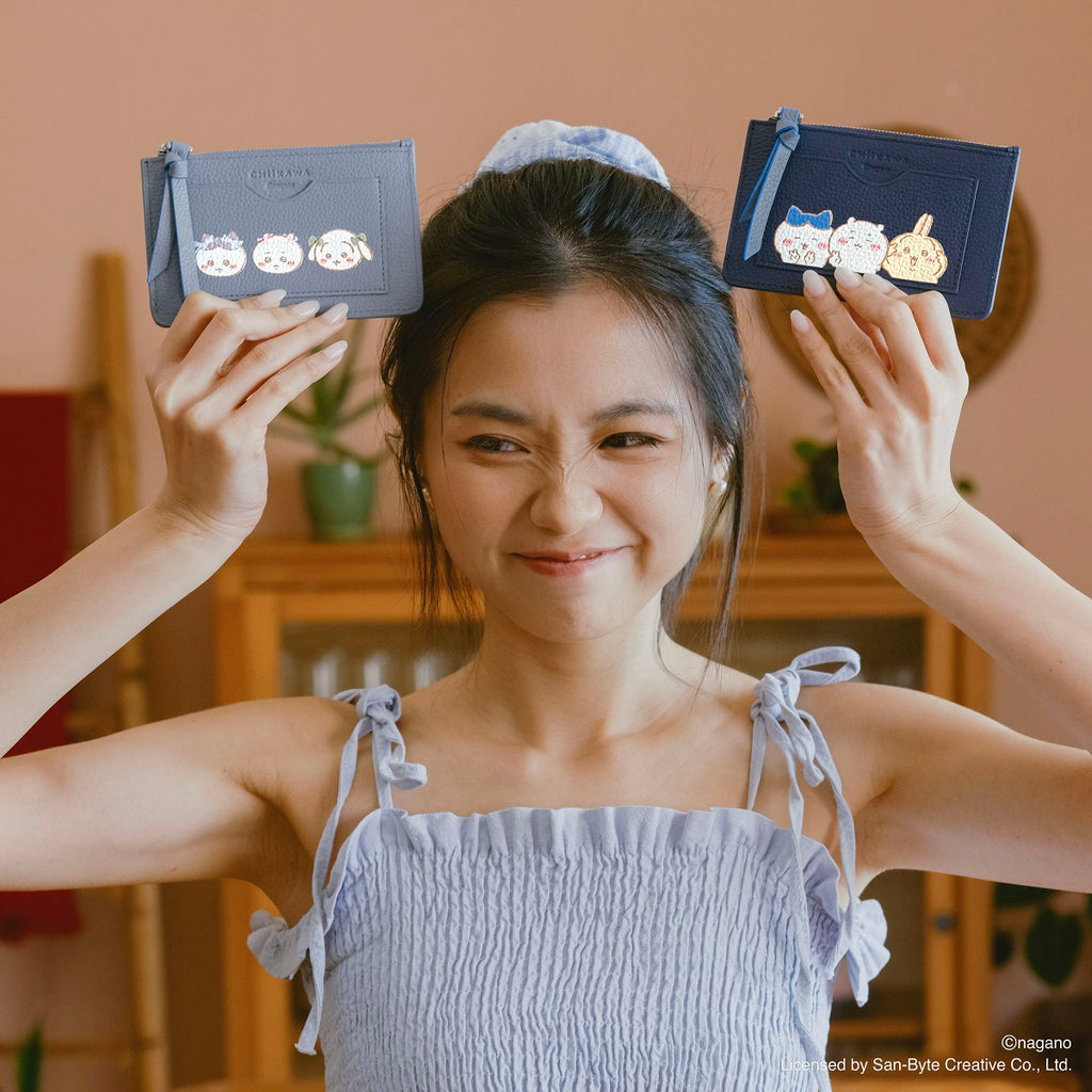 CHIIKAWA Leather Key Purse in blue and navy - Samuel Ashley