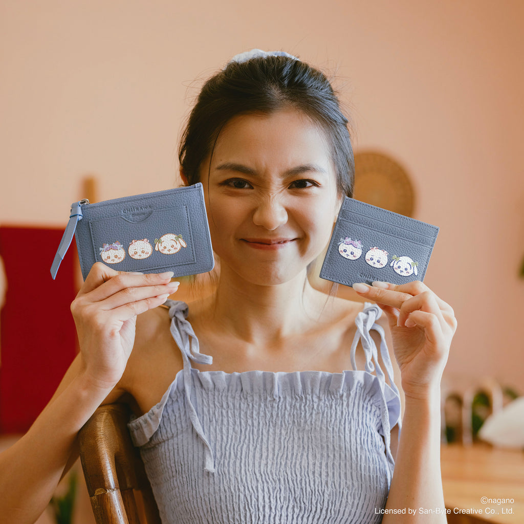CHIIKAWA Leather Card Holder & Key Purse in blue - Samuel Ashley