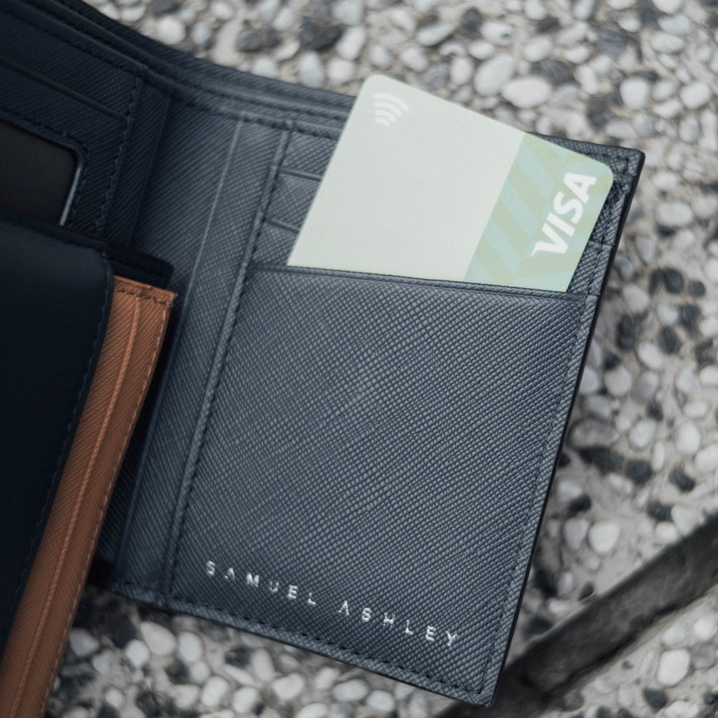 Warren Vertical Leather Wallet w/ Detachable Card Holder (RFID) - Samuel Ashley