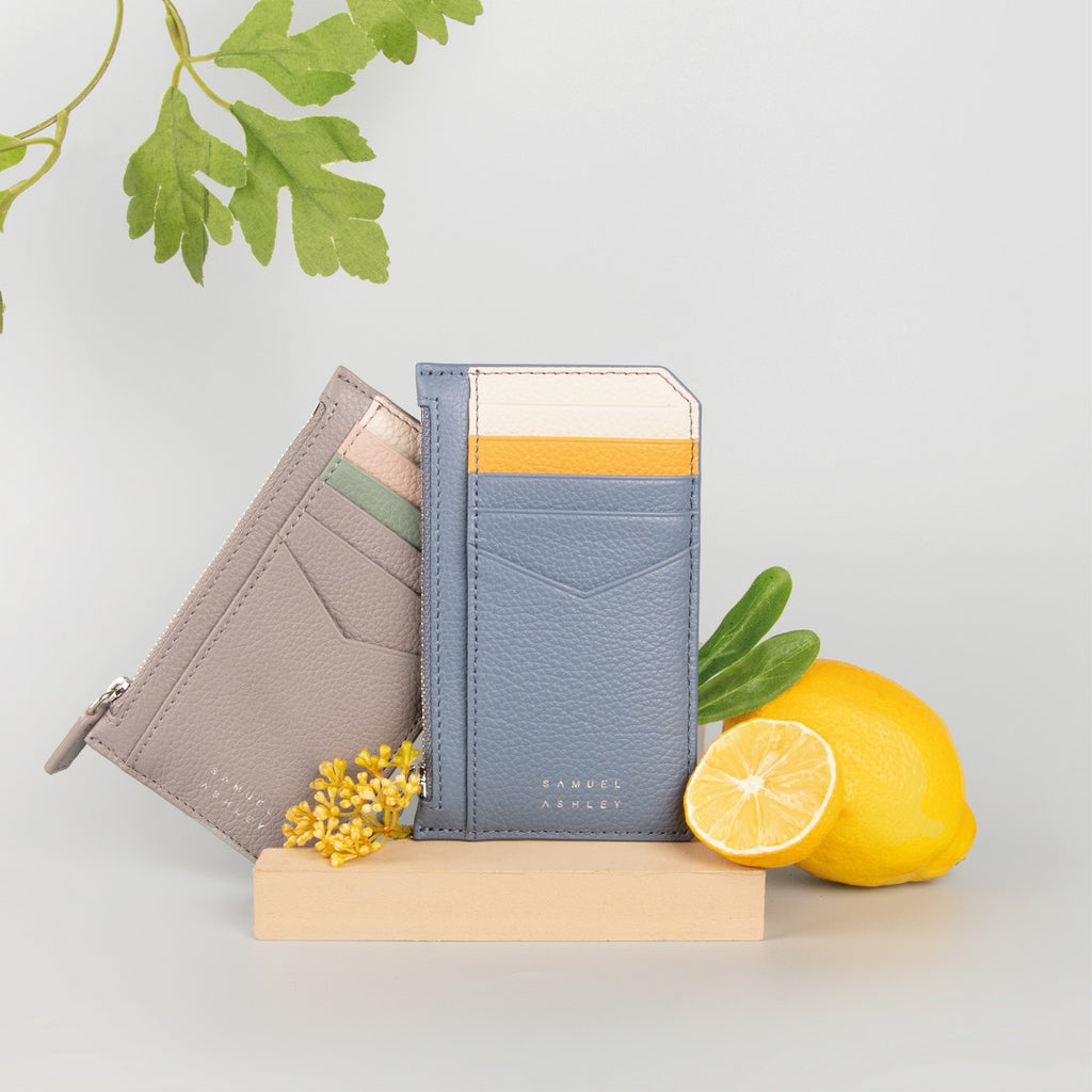 Nicky Leather Card Case with Zip Pocket - Samuel Ashley