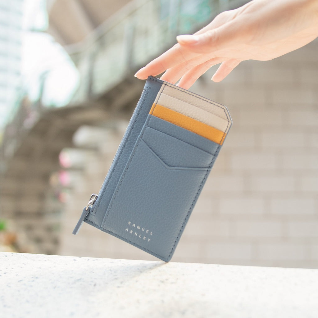 Nicky Leather Card Case with Zip Pocket - Samuel Ashley